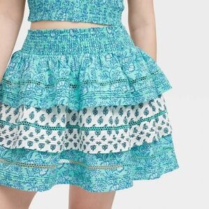 Roller Rabbit x Target Garden Floral Tiered Mini Skirt Teal Womens Size S NWT